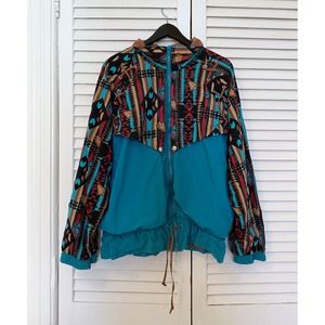 Vintage LS Sport Windbreaker Patterned Zip-up Teal Jacket, Unisex size L